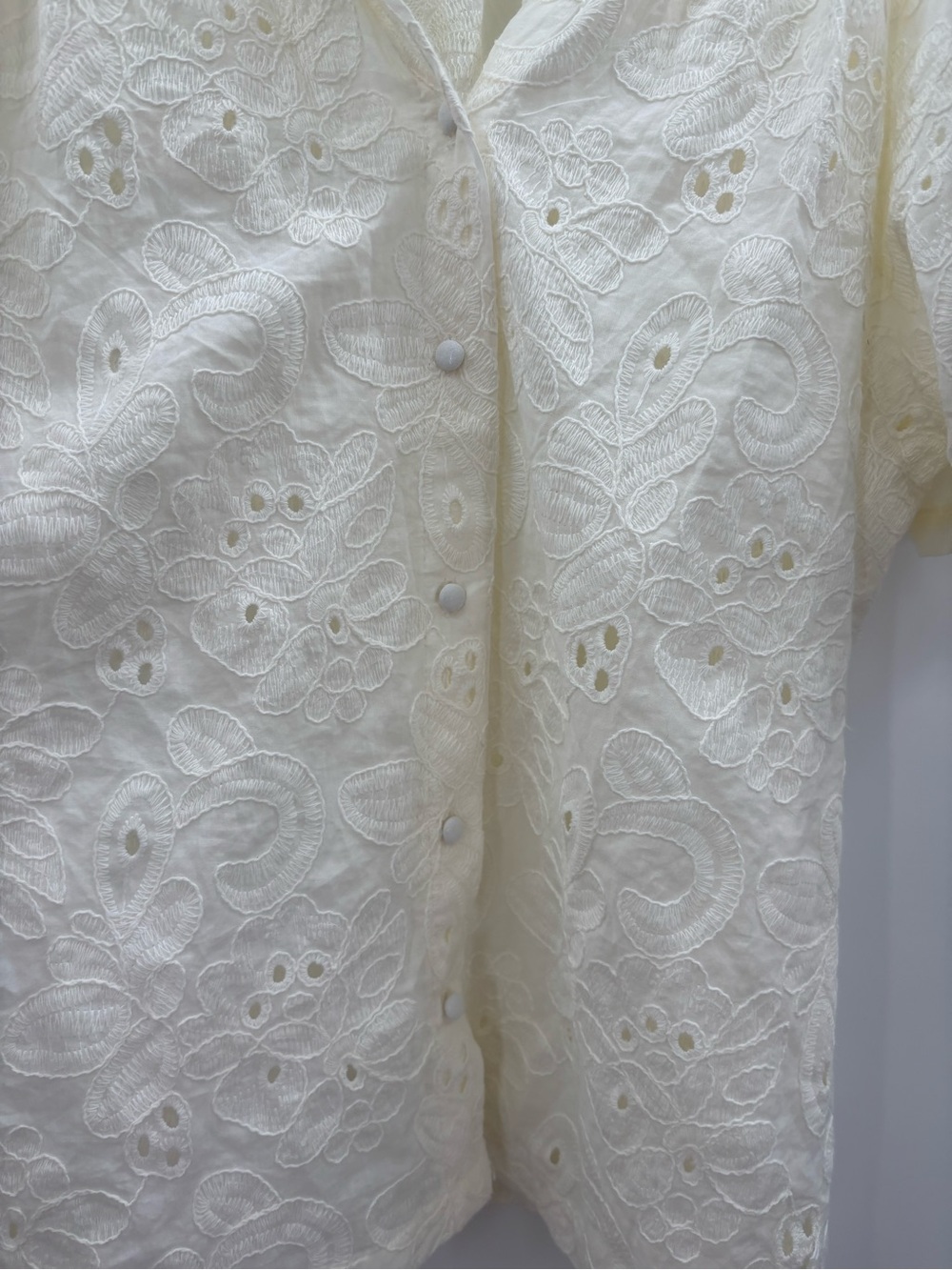 Calypso St. Barth Cream Eyelet Button-Front Puff Sleeve Top Size Large - Picture 5 of 6
